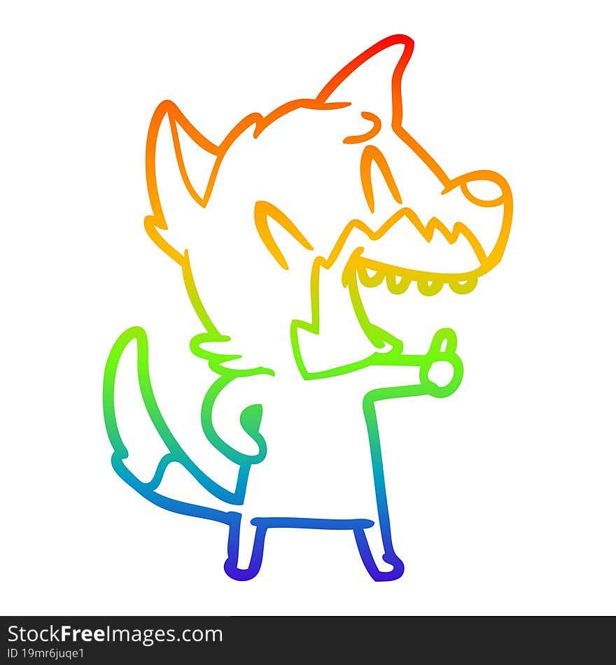 rainbow gradient line drawing of a laughing fox cartoon