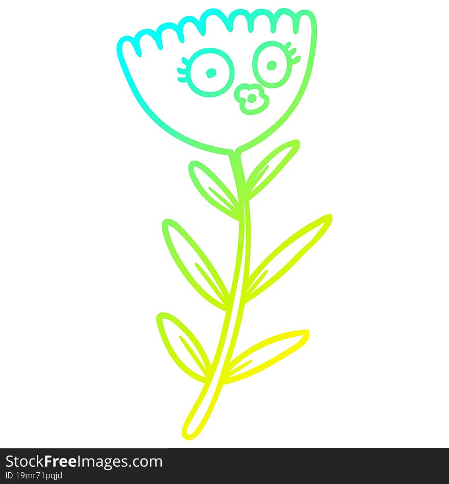 cold gradient line drawing cartoon flower dancing