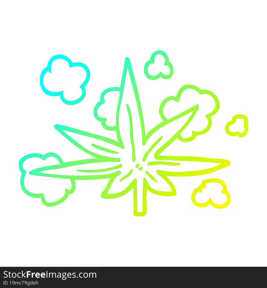 cold gradient line drawing cartoon marijuana leaf