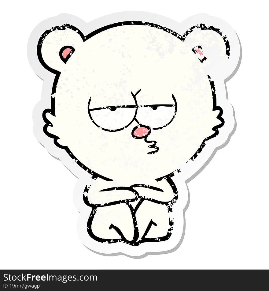 distressed sticker of a bored polar bear sitting cartoon