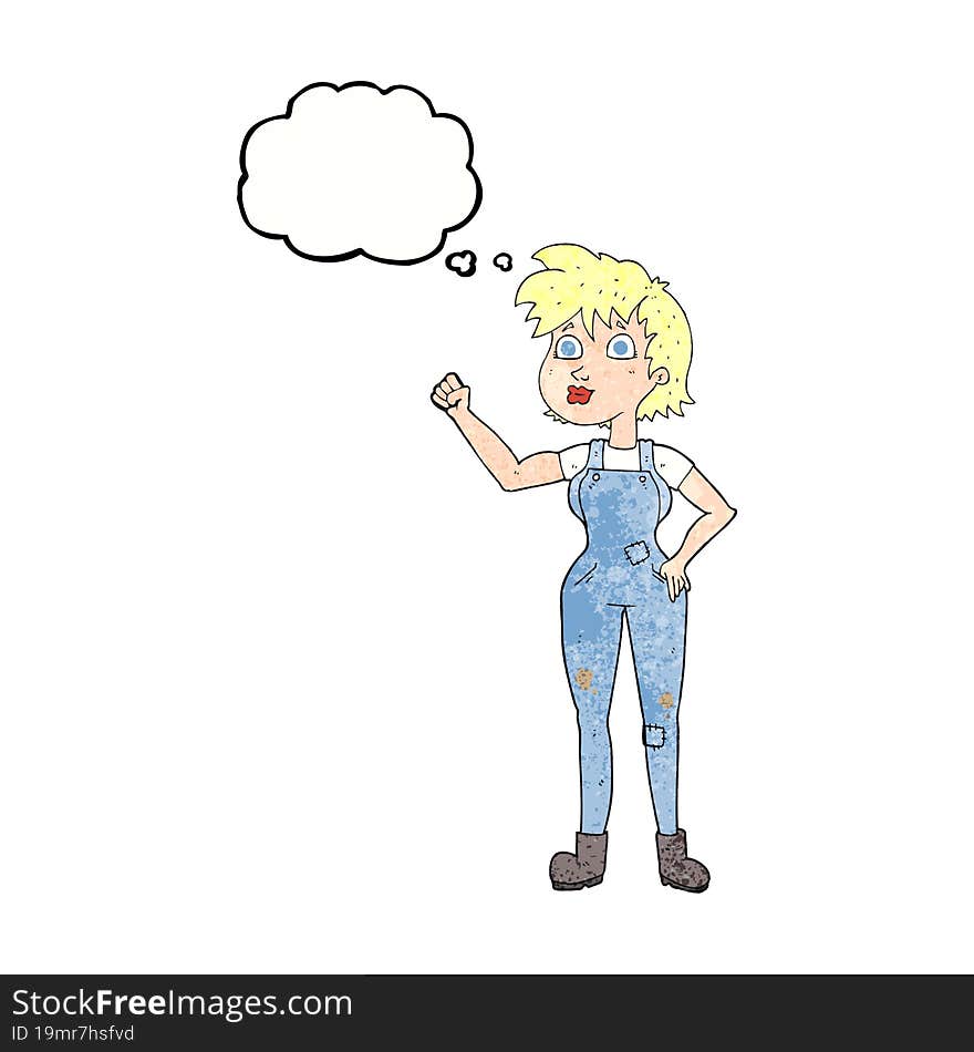 Thought Bubble Textured Cartoon Confident Farmer Woman