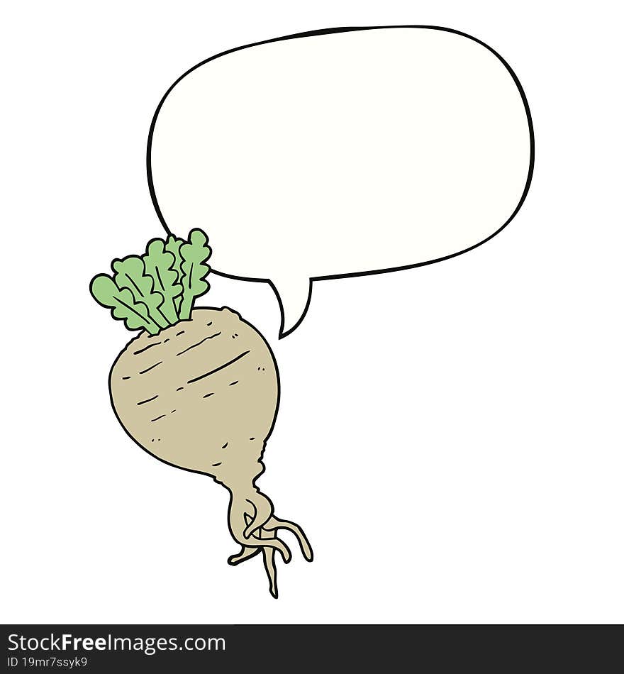 cartoon root vegetable and speech bubble