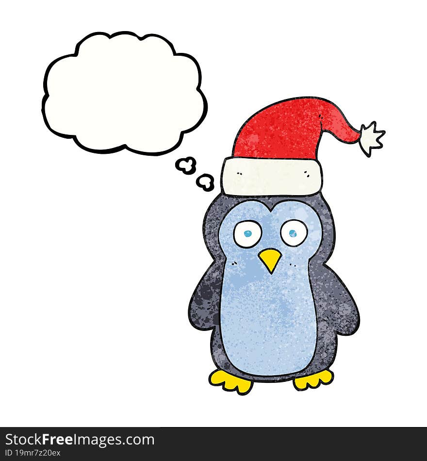 Thought Bubble Textured Cartoon Christmas Penguin