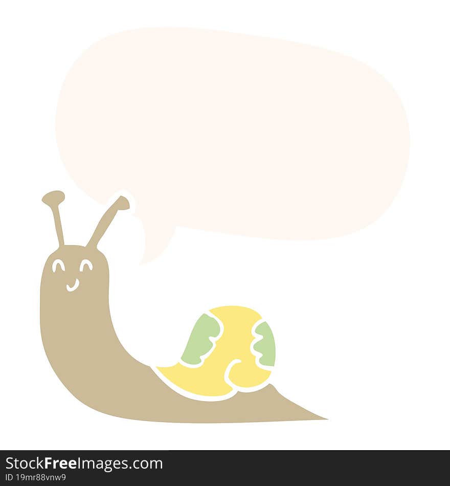 Cute Cartoon Snail And Speech Bubble In Retro Style