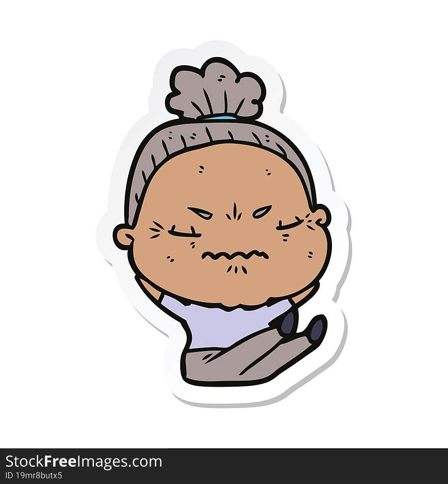 Sticker Of A Cartoon Annoyed Old Lady