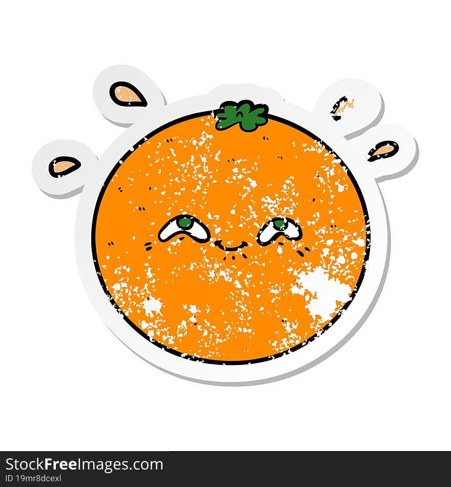 Distressed Sticker Of A Cartoon Orange