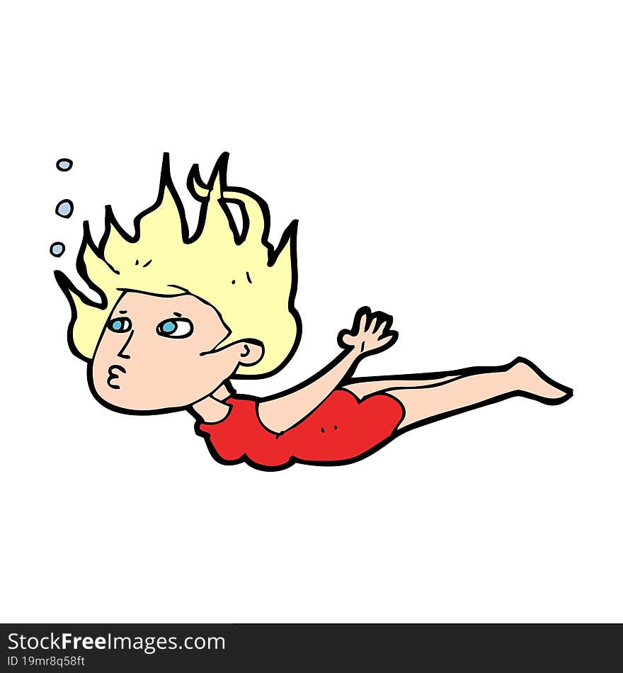 cartoon woman swimming underwater