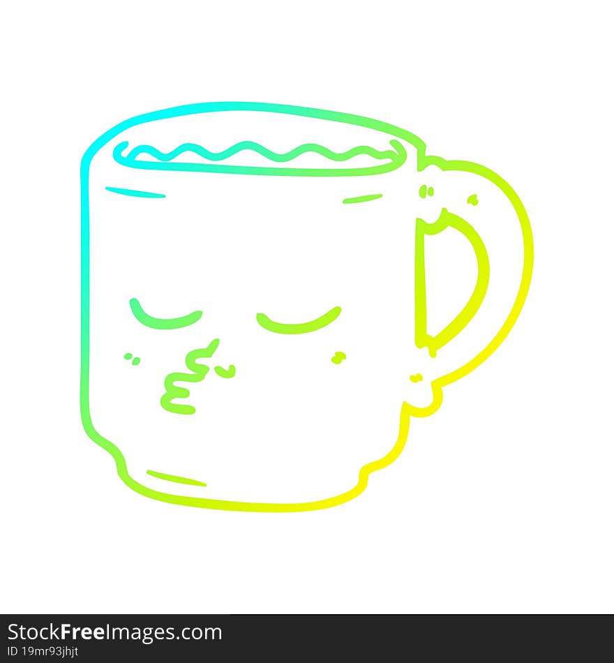 cold gradient line drawing of a cartoon coffee mug