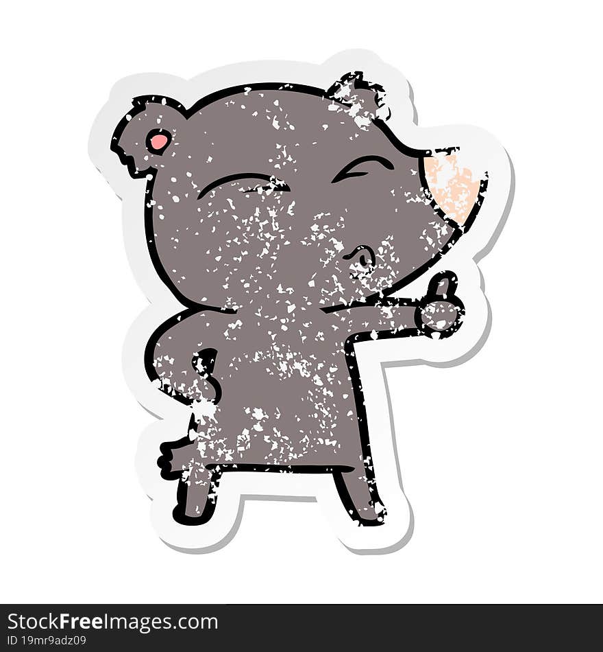 Distressed Sticker Of A Cartoon Whistling Bear