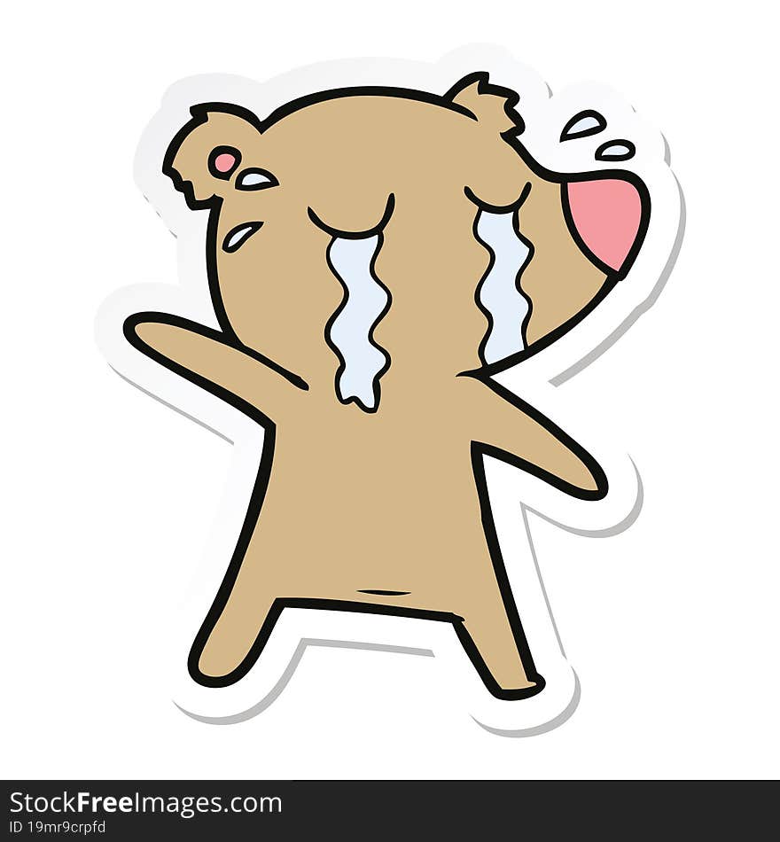 sticker of a cartoon crying bear