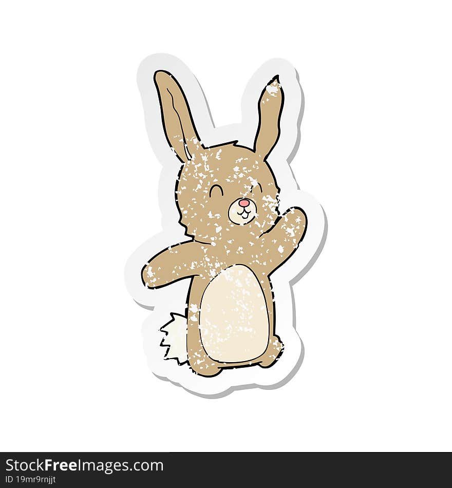 retro distressed sticker of a cartoon happy rabbit