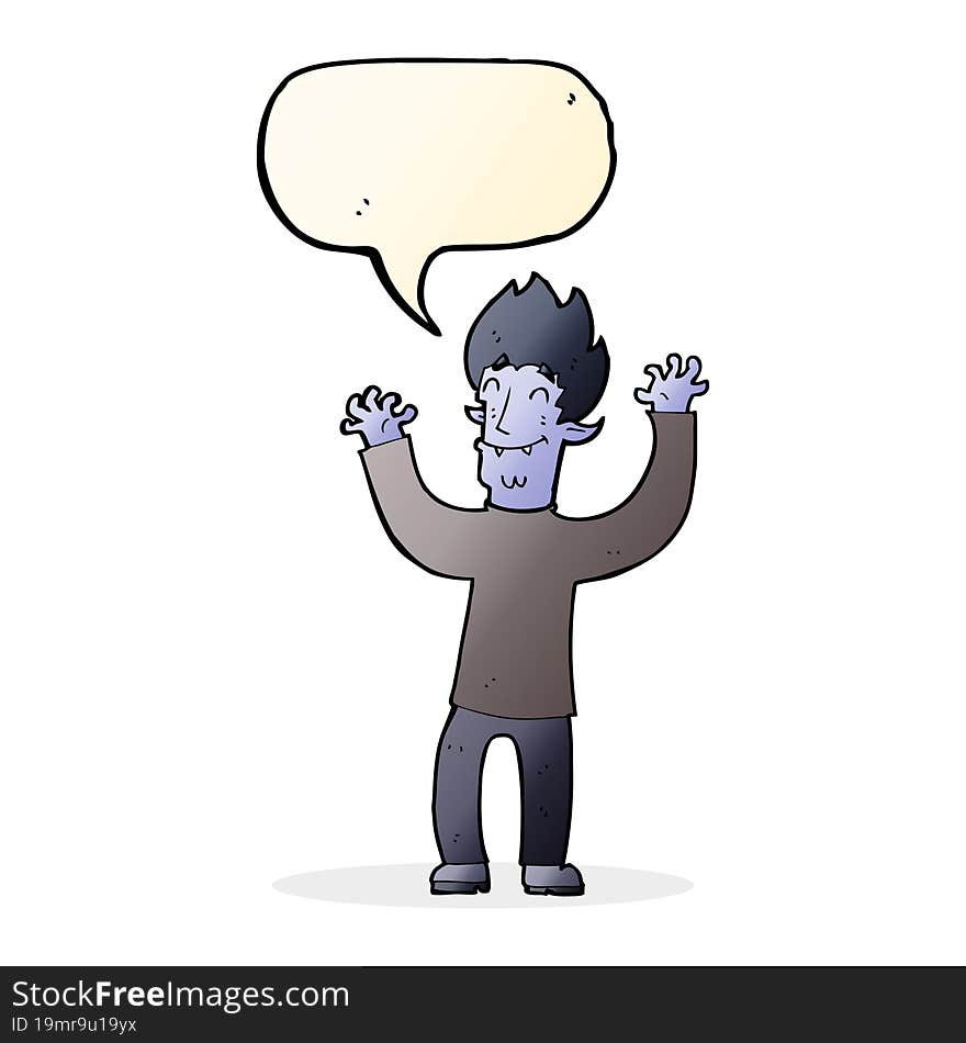 cartoon happy vampire man with speech bubble