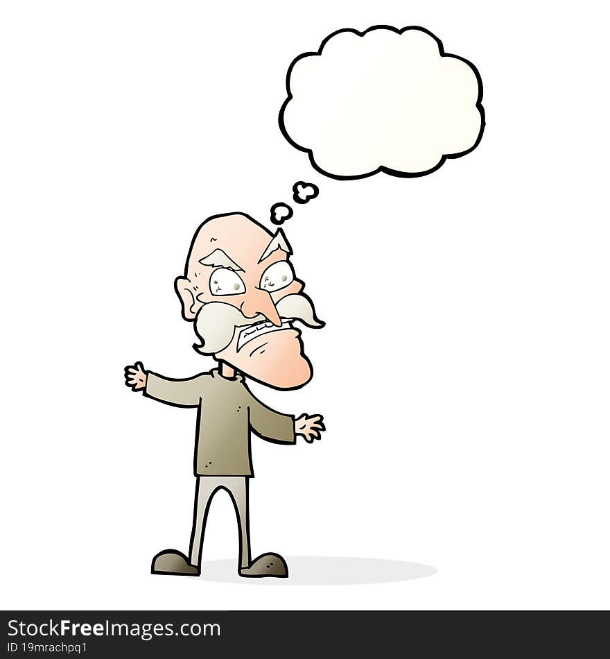 Cartoon Angry Old Man With Thought Bubble