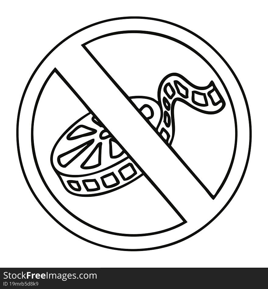 line drawing cartoon of a no movies sign