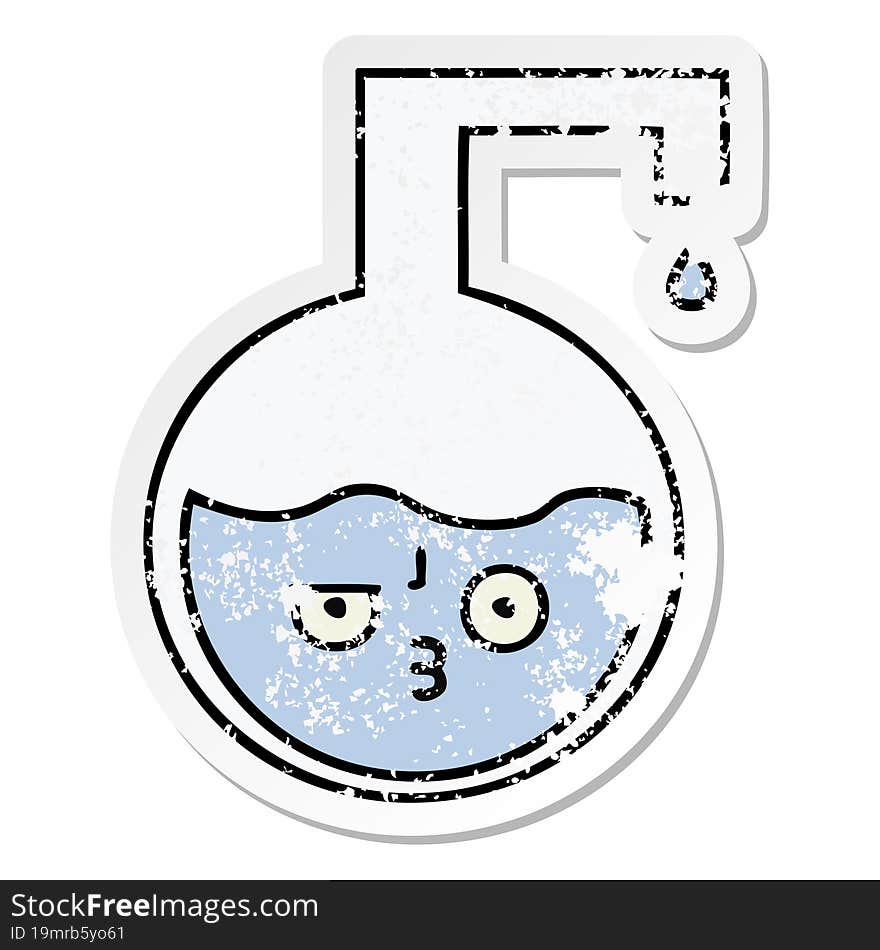 distressed sticker of a cute cartoon science experiment