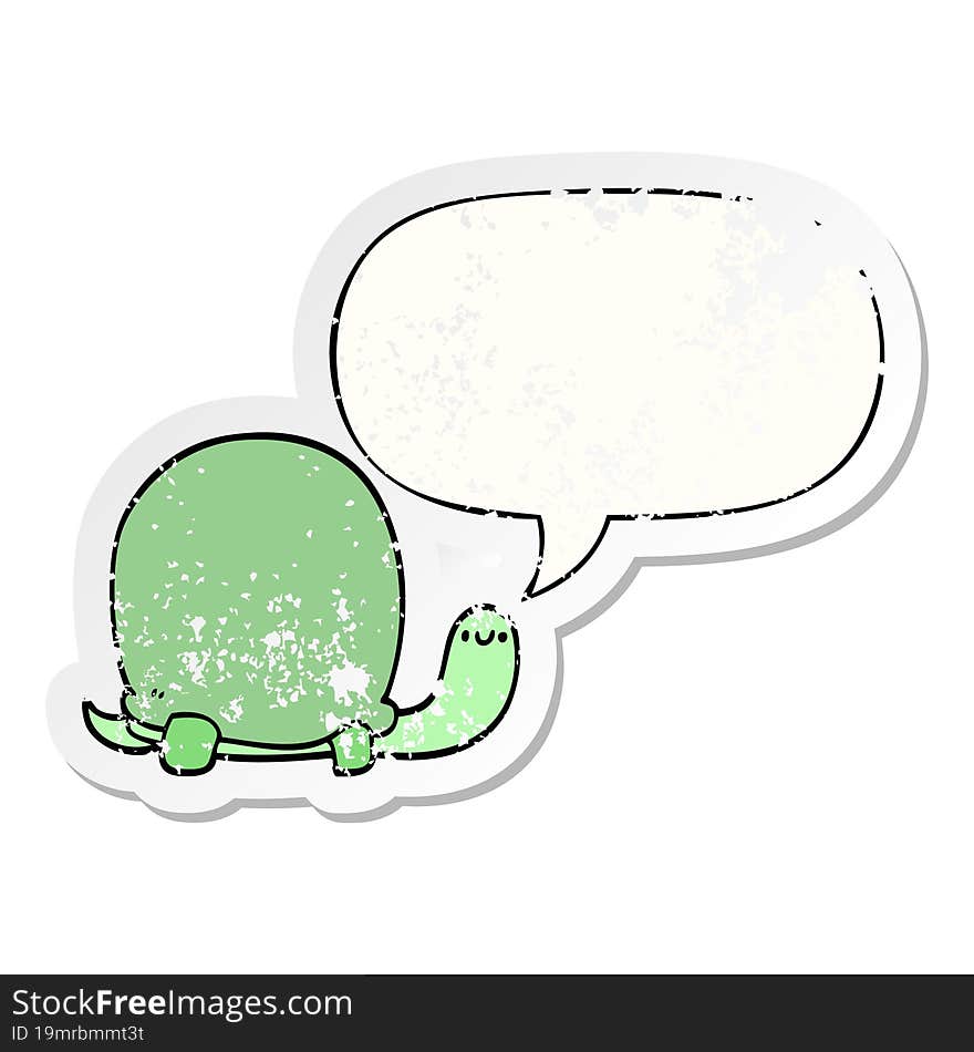 cute cartoon tortoise with speech bubble distressed distressed old sticker. cute cartoon tortoise with speech bubble distressed distressed old sticker