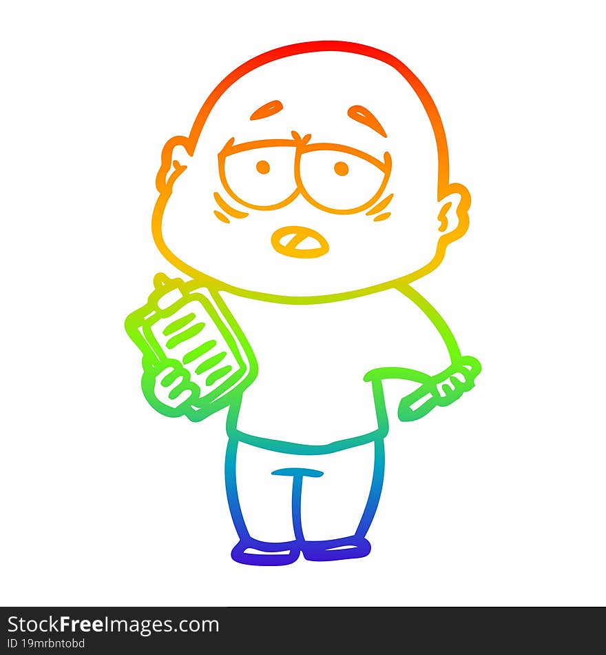 Rainbow Gradient Line Drawing Cartoon Tired Bald Man