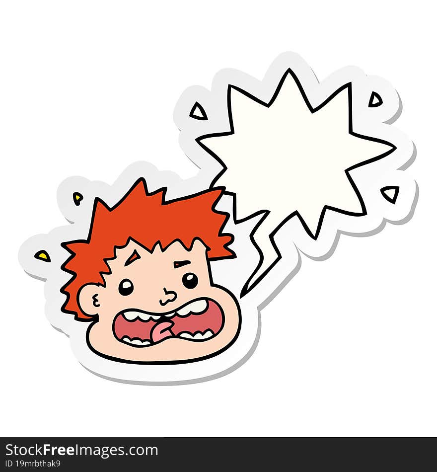 cartoon frightened face with speech bubble sticker