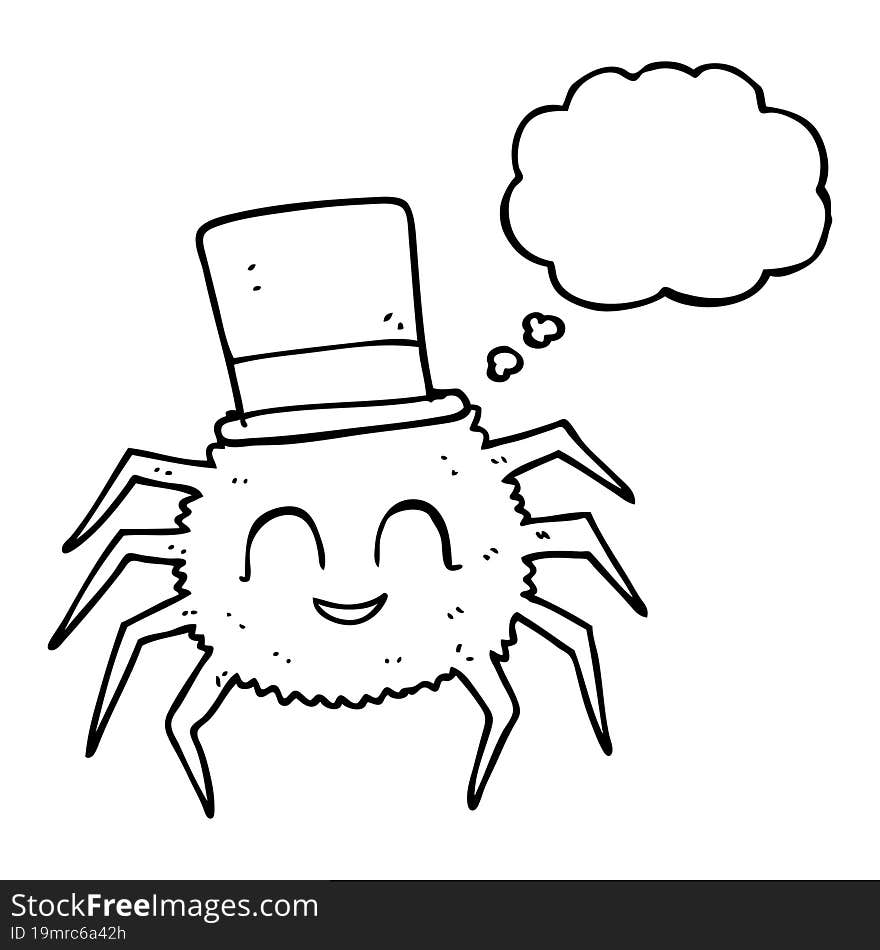 thought bubble cartoon spider wearing top hat