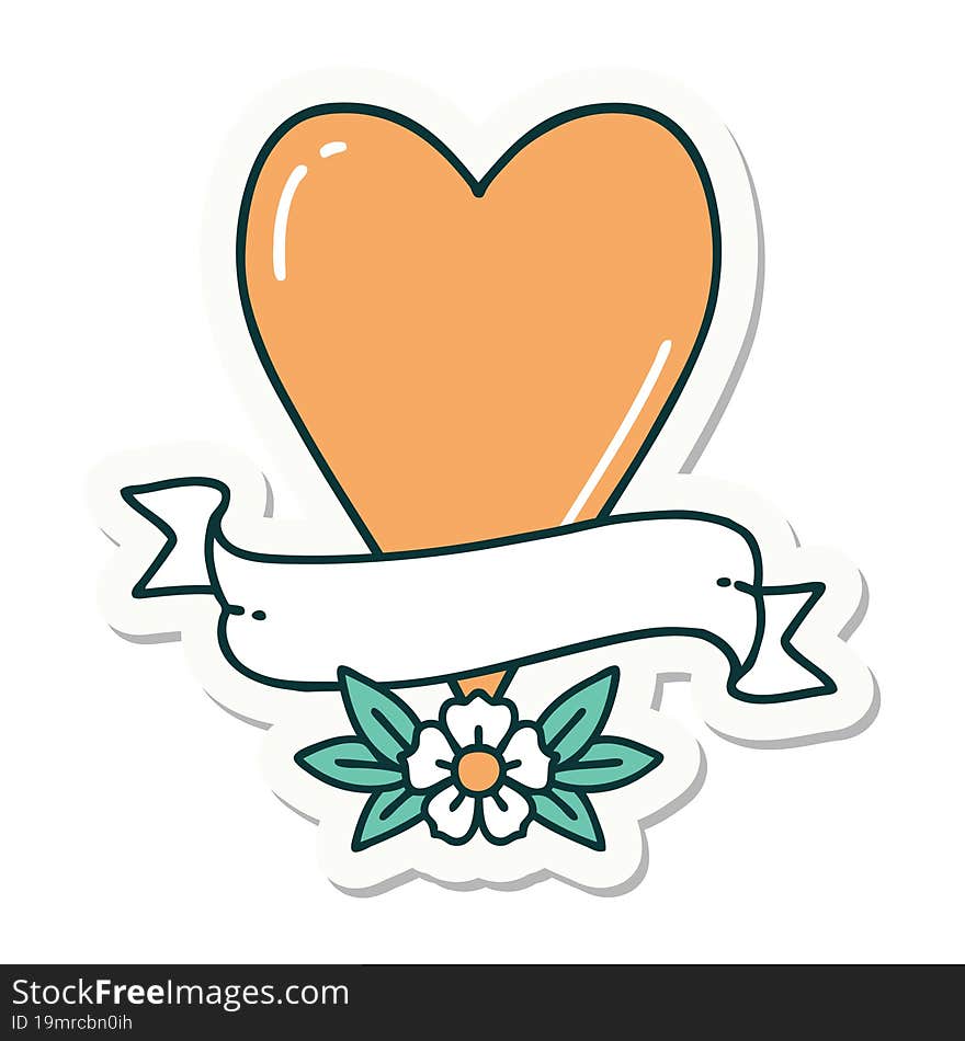 sticker of tattoo in traditional style of a heart and banner. sticker of tattoo in traditional style of a heart and banner