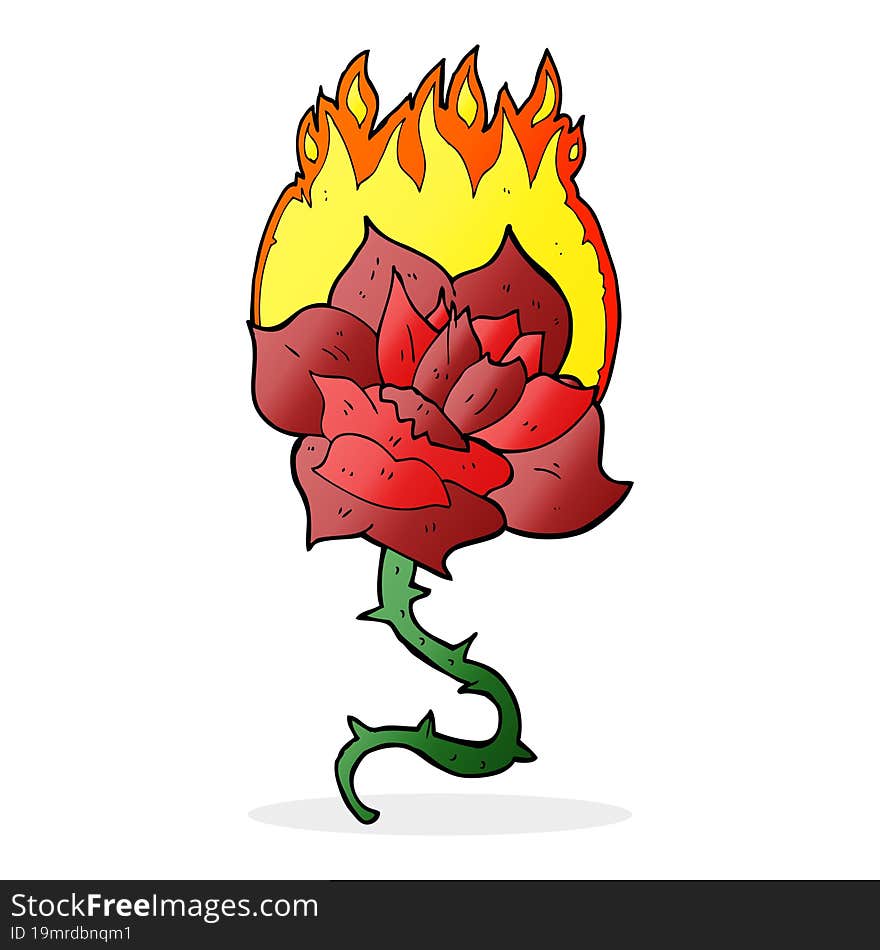 cartoon flaming rose tattoo