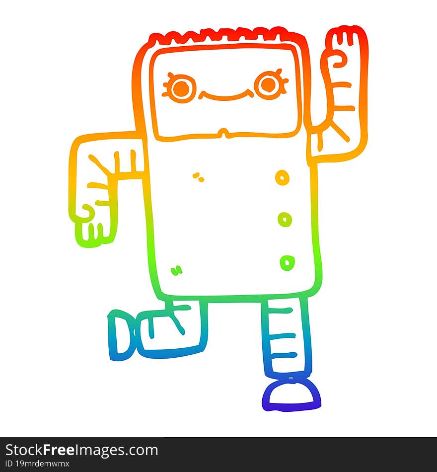 rainbow gradient line drawing of a cartoon robot