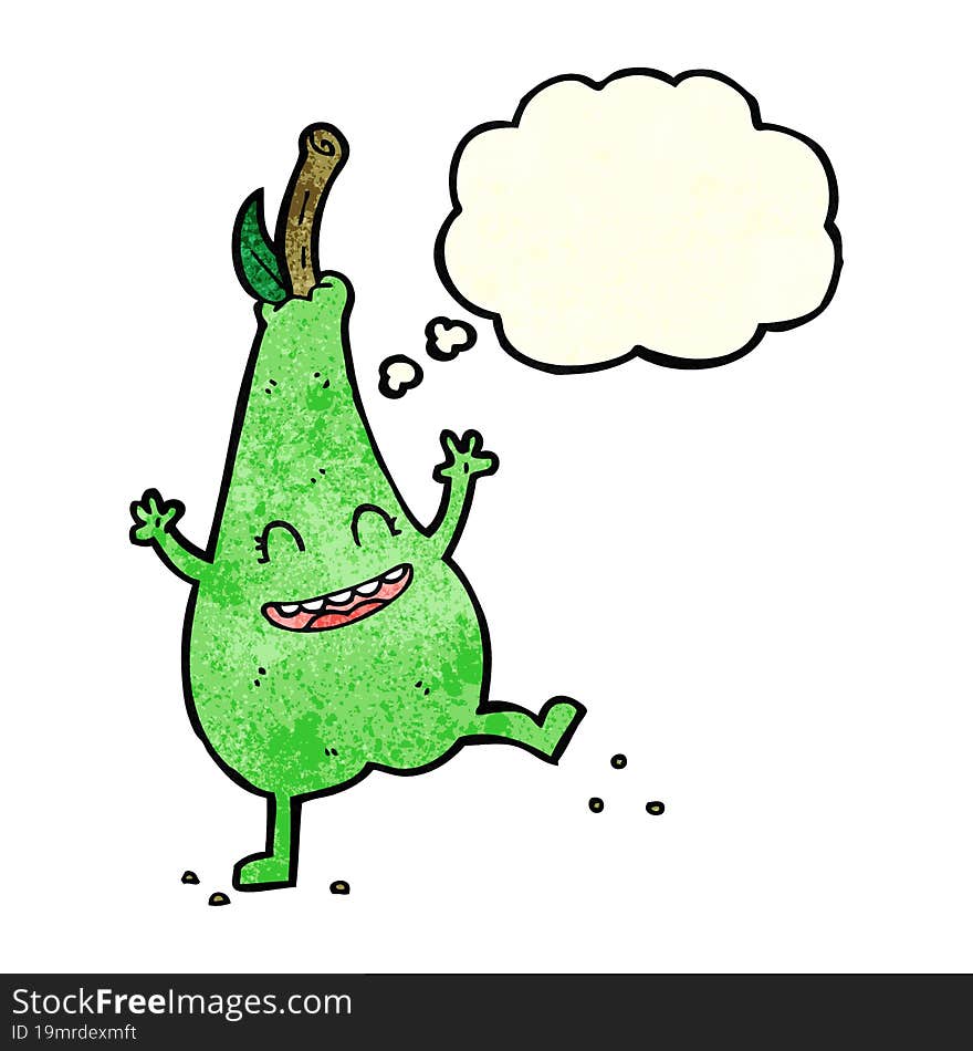 Cartoon Happy Dancing Pear With Thought Bubble