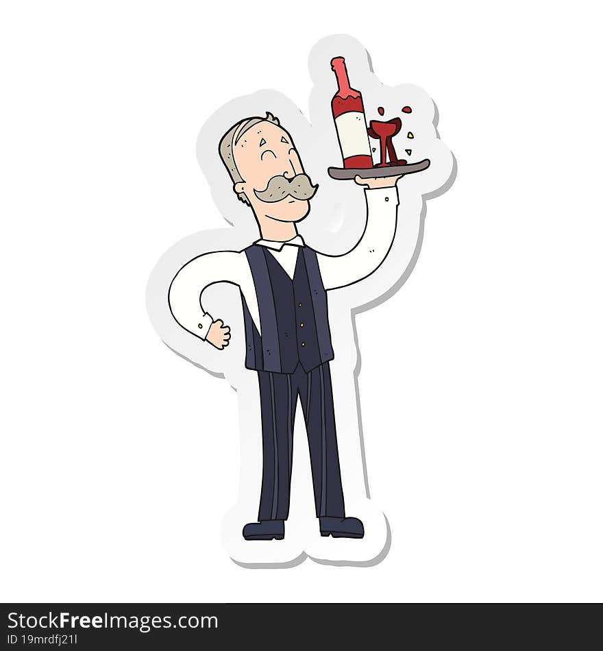 Sticker Of A Cartoon Waiter