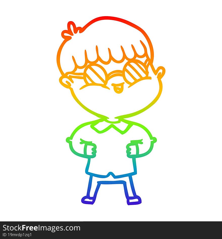 rainbow gradient line drawing of a cartoon boy wearing spectacles