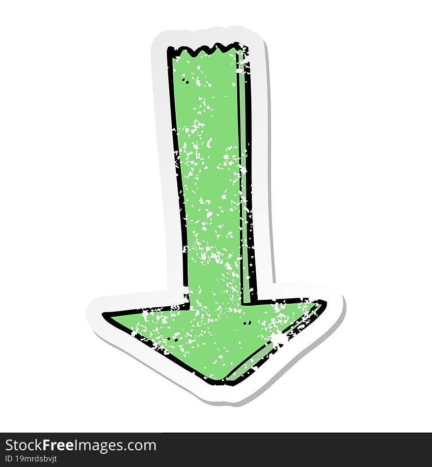 distressed sticker of a cartoon pointing arrow