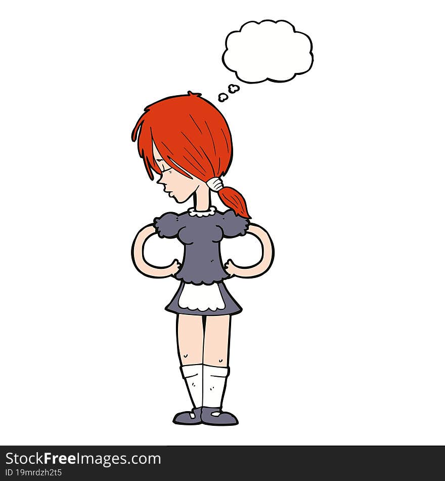 cartoon waitress with thought bubble