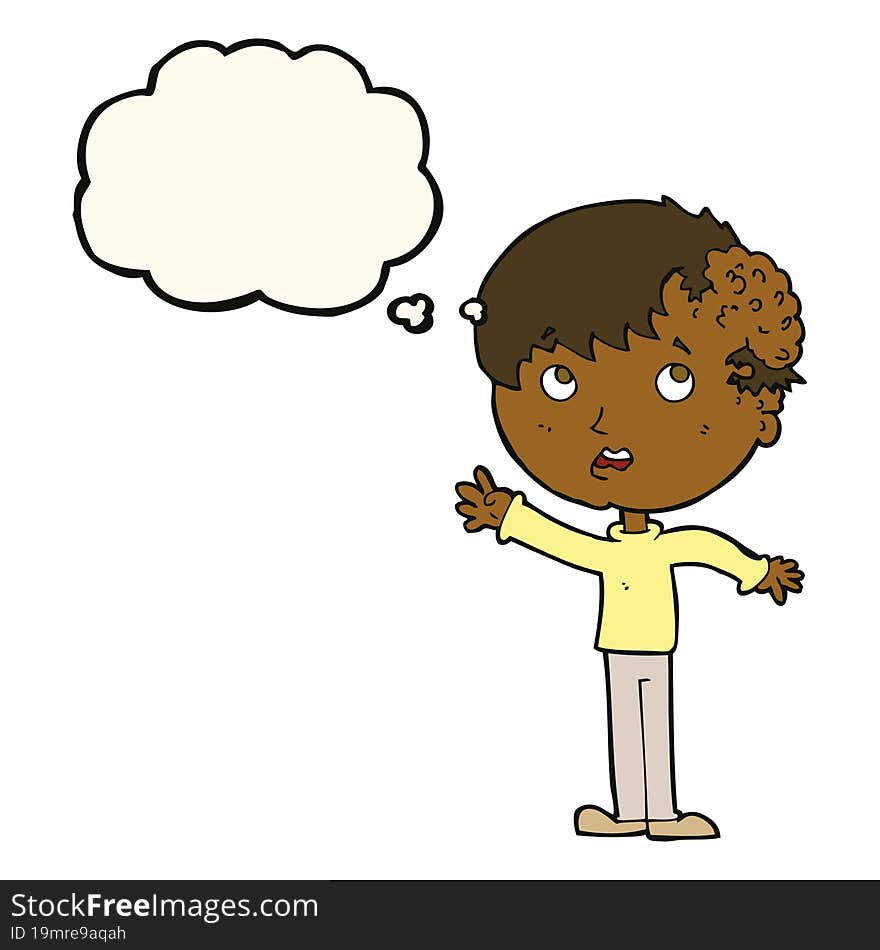 Cartoon Boy With Growth On Head With Thought Bubble