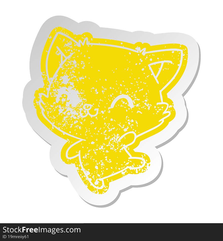 distressed old sticker of cute kawaii cat