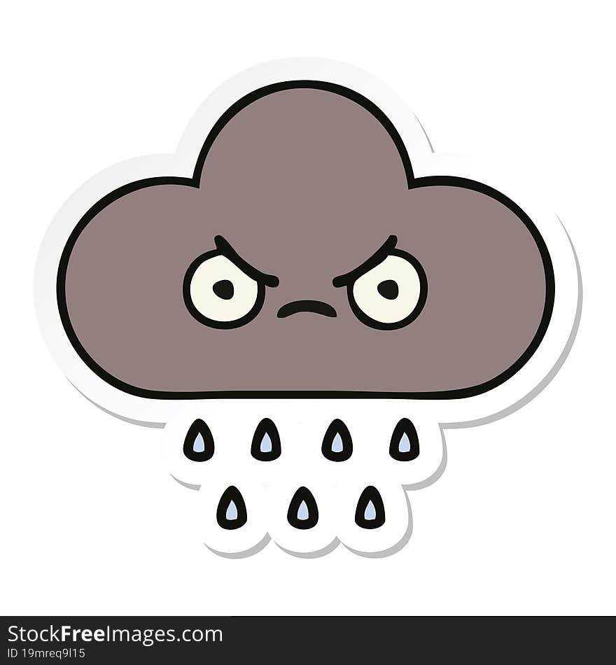 Sticker Of A Cute Cartoon Storm Rain Cloud