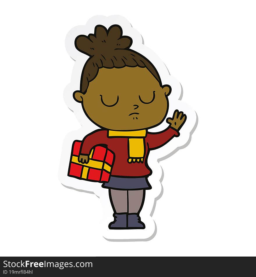 sticker of a cartoon calm woman