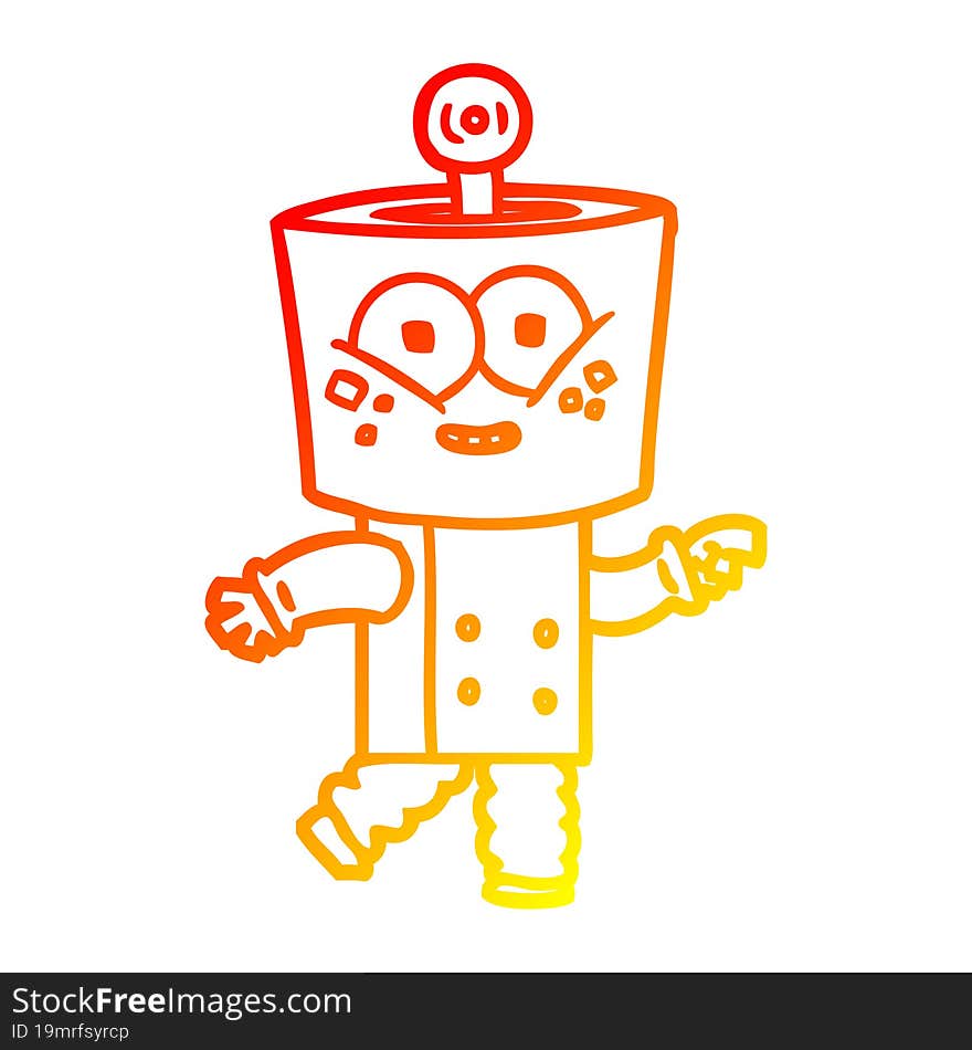 warm gradient line drawing of a happy cartoon robot pointing