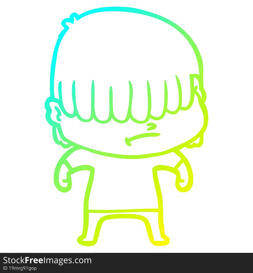 cold gradient line drawing cartoon boy with untidy hair