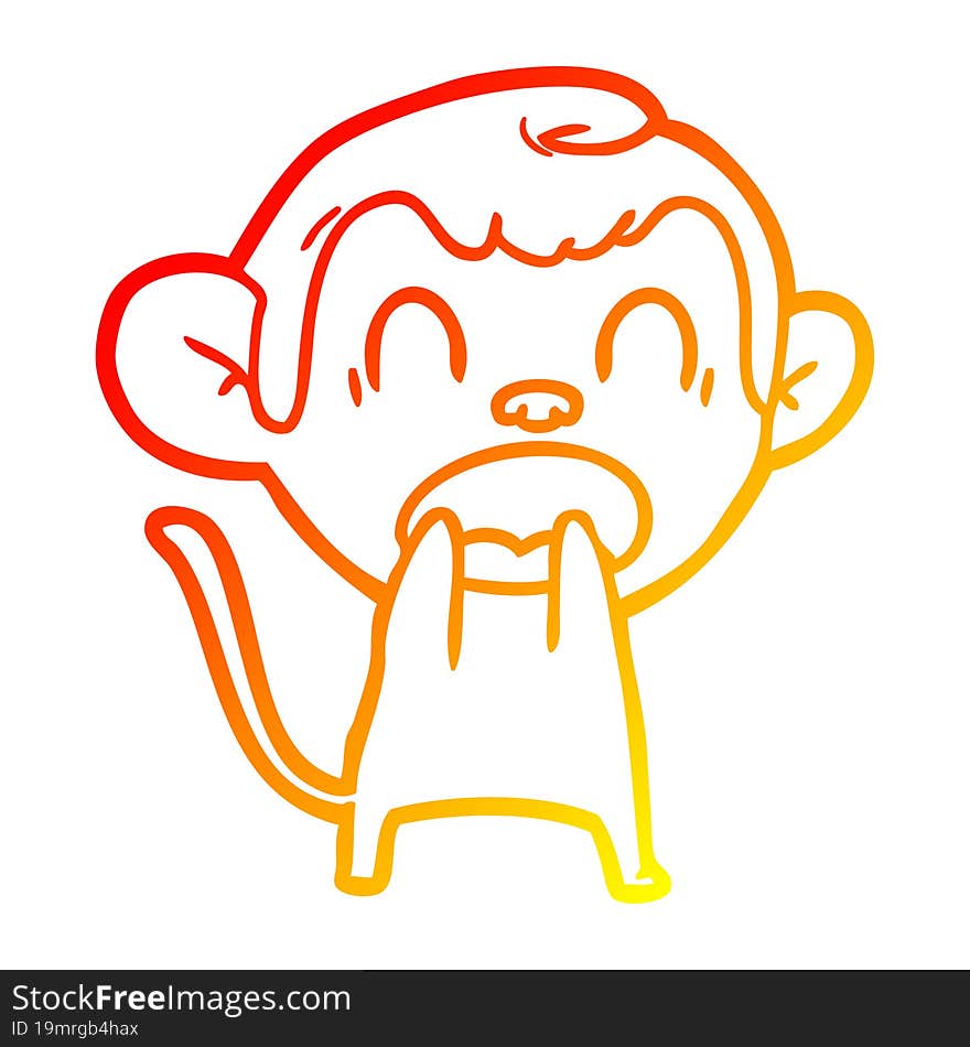 warm gradient line drawing shouting cartoon monkey