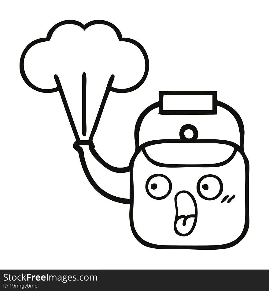 Line Drawing Cartoon Steaming Kettle