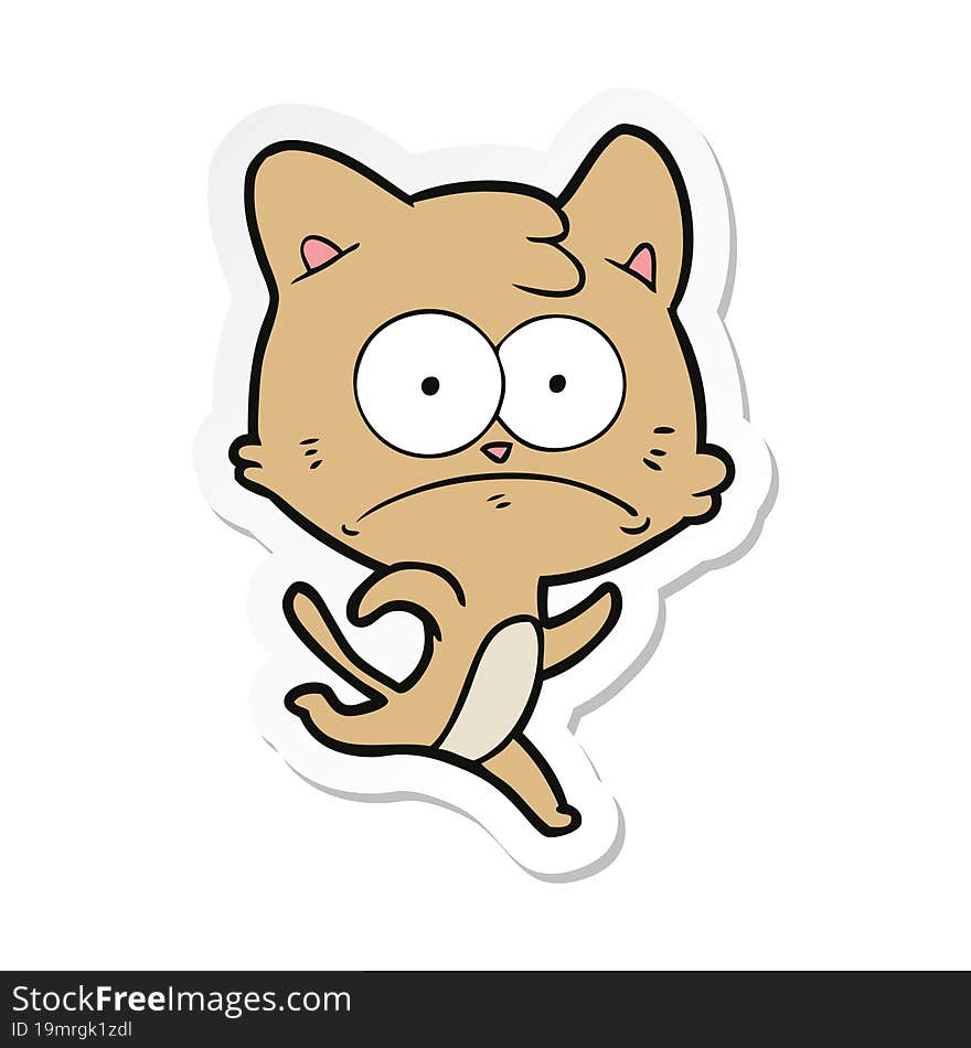 sticker of a cartoon nervous cat