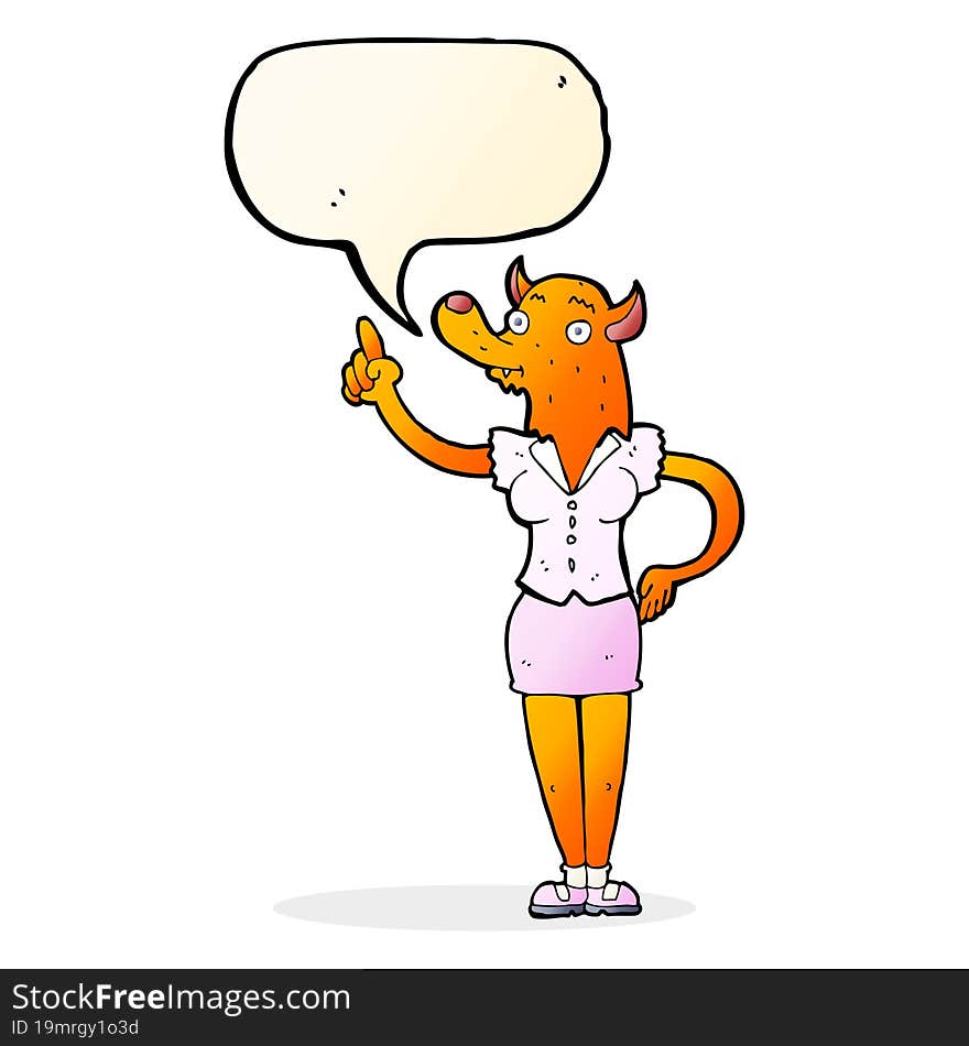 cartoon fox woman with idea with speech bubble