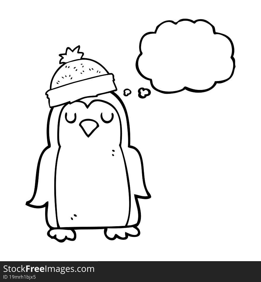 freehand drawn thought bubble cartoon penguin