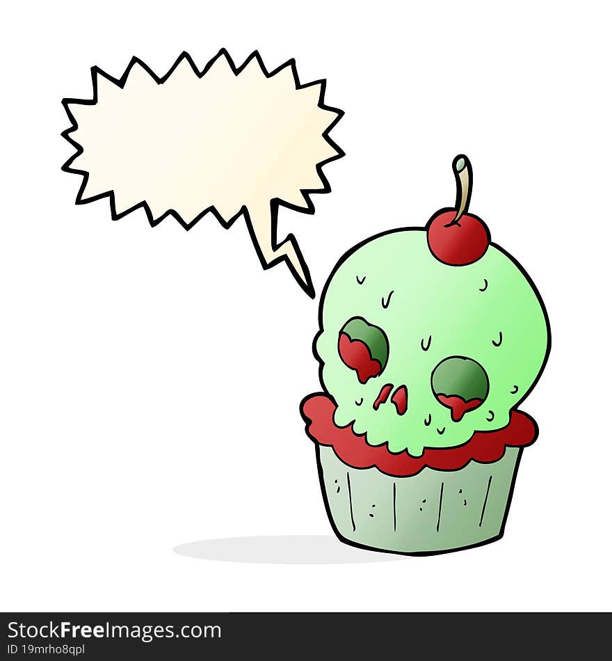 Cartoon Halloween Cup Cake With Speech Bubble