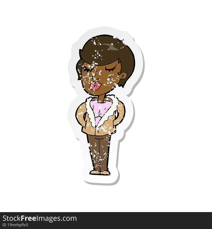 retro distressed sticker of a cartoon cool relaxed woman