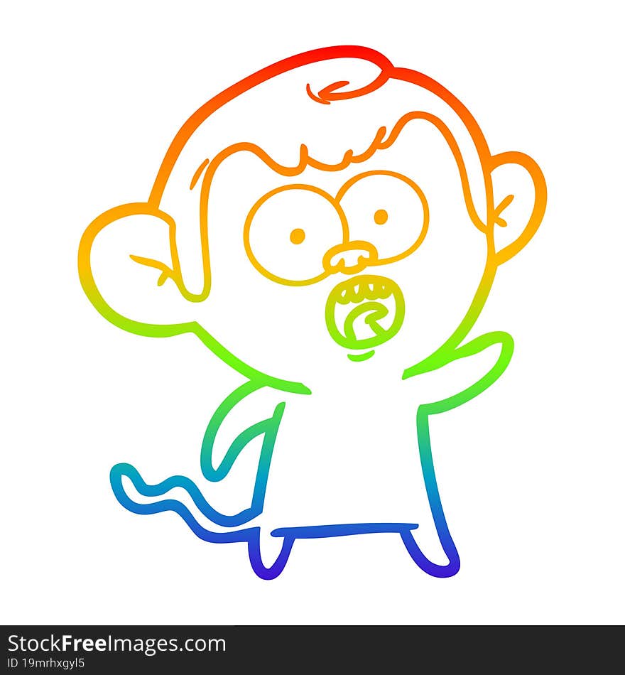 rainbow gradient line drawing cartoon shocked monkey