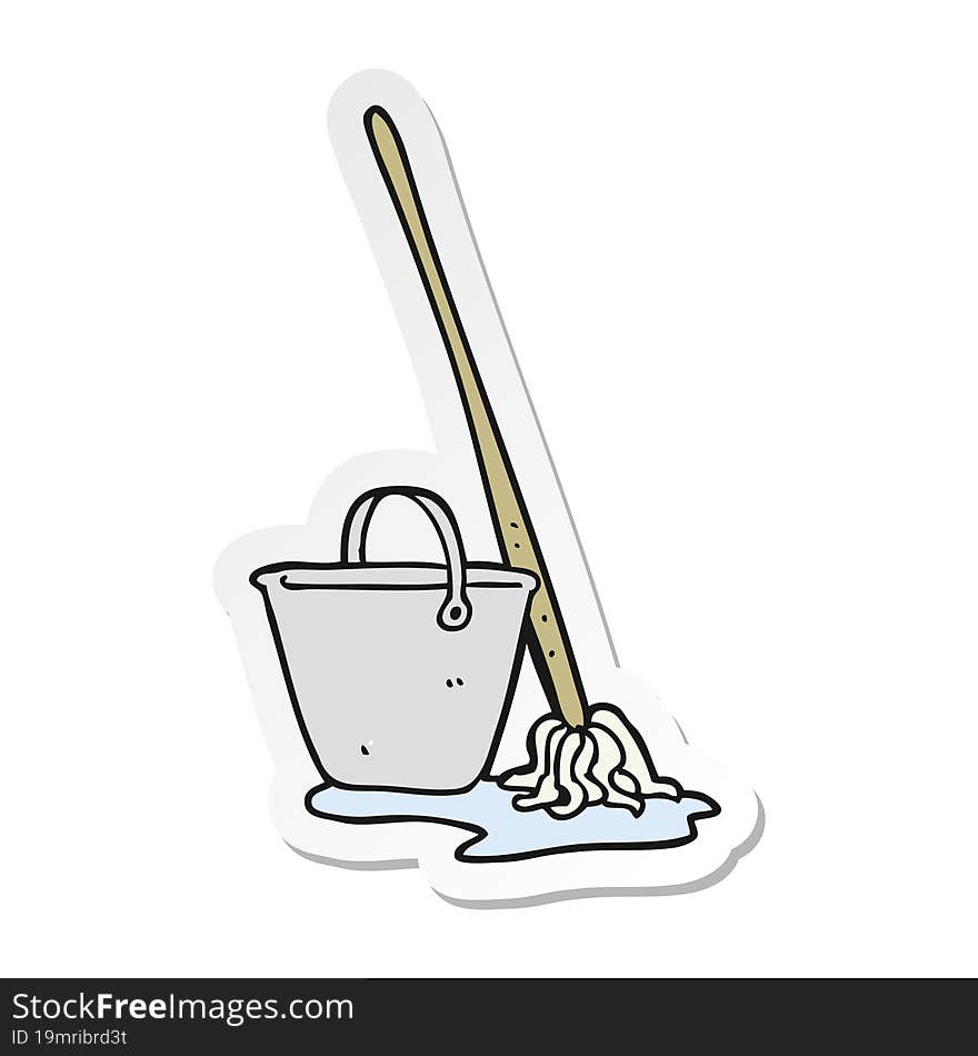 sticker of a cartoon mop and bucket