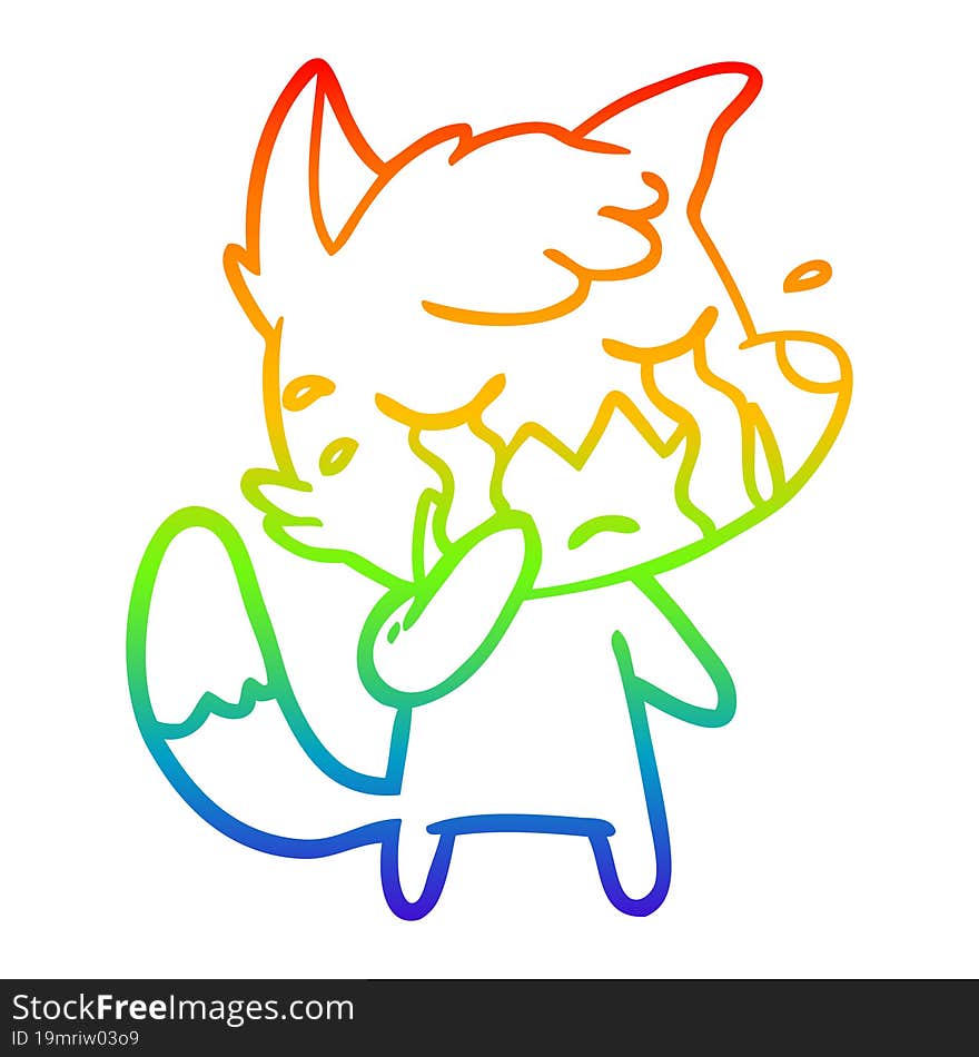 rainbow gradient line drawing crying fox cartoon