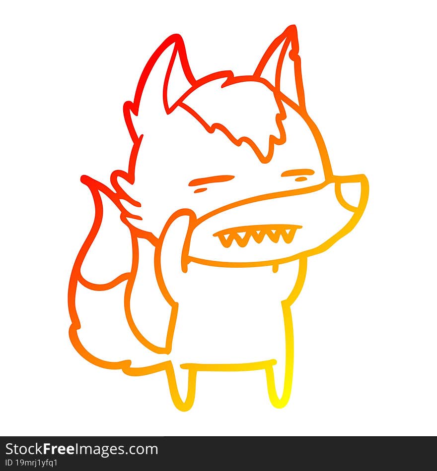 warm gradient line drawing of a cartoon wolf showing teeth