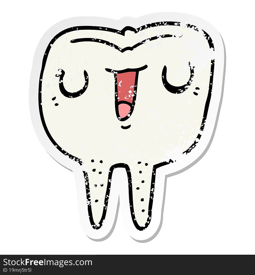 distressed sticker of a cartoon happy tooth