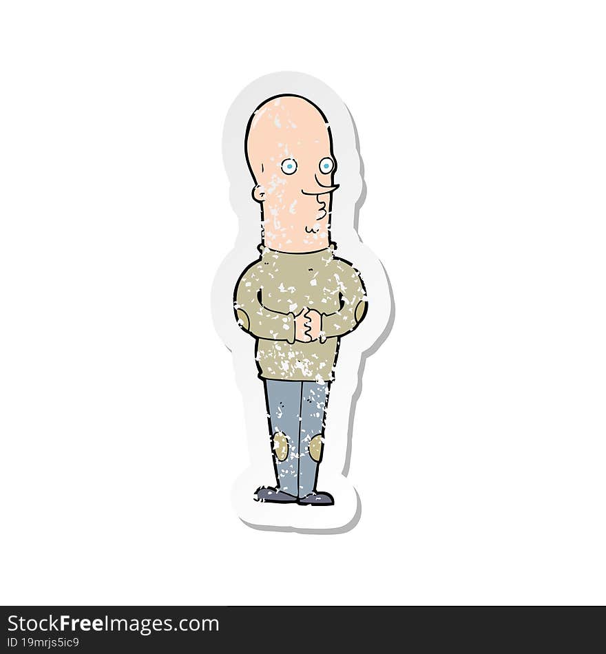 retro distressed sticker of a cartoon funny bald man